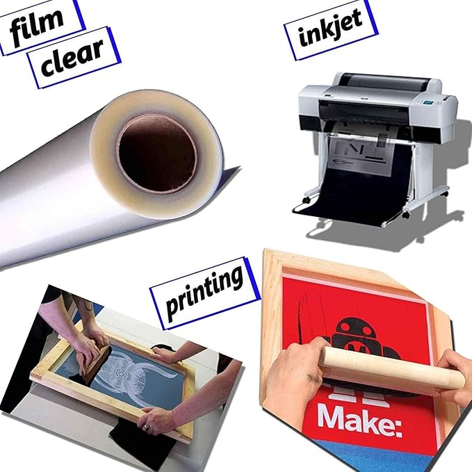 24" x100ft. 1 Roll Screen Printing Film Waterproof Inkjet Transparent Film for Water-based Pigment and Dye Ink Jet Printers