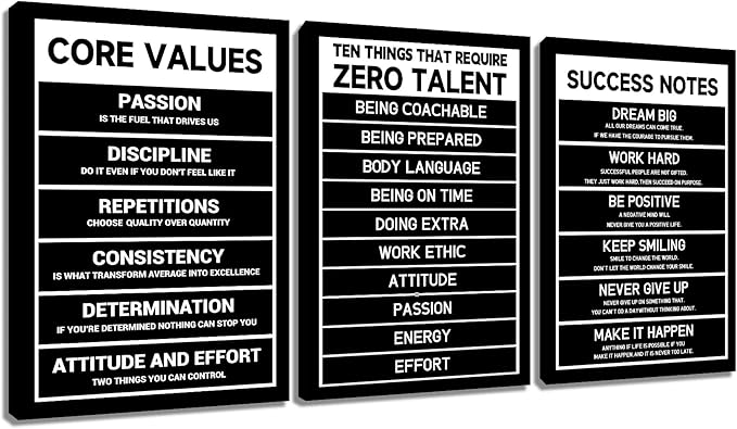 Motivational 3 Pieces Posters Wall Art Office Decor Inspirational Entrepreneur Quotes Printed on Canvas Picture Painting for Living Room Gym Workplace Artwork Stretched and Framed [60''Wx28''H]