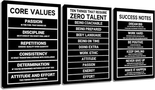 Motivational 3 Pieces Posters Wall Art Office Decor Inspirational Entrepreneur Quotes Printed on Canvas Picture Painting for Living Room Gym Workplace Artwork Stretched and Framed [60''Wx28''H]