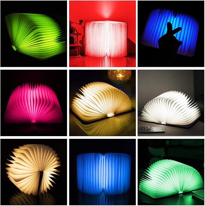 XIUDI 8 Colors Folding Book Lamp,Upgraded Version Portable Book-Shaped Desk Light,Novelty LED Paper Lantern with USB Rechargeable Night Light,Large Wood (Size 8.6×6.3×1in)
