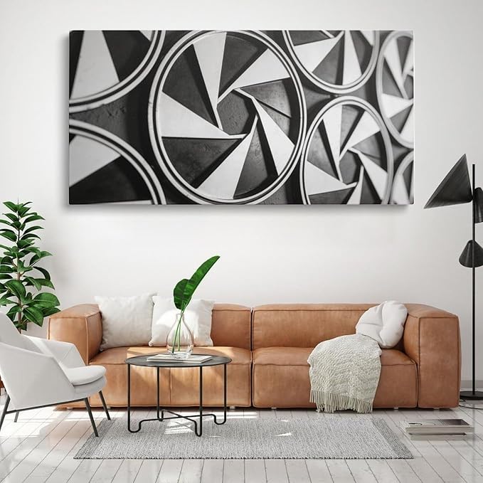 Modern Geometric Framed Canvas Wall Art for Living Room, Black White Abstract Decor 48"L x 24"W