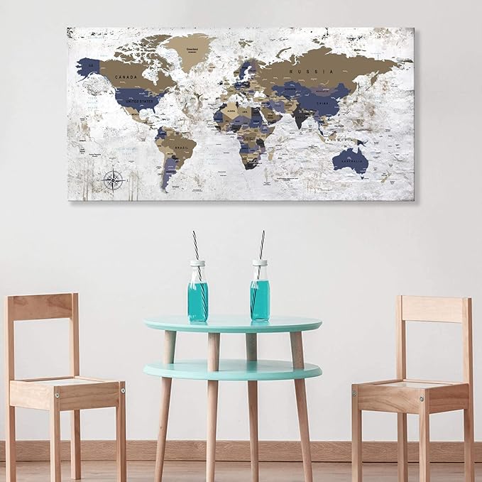 ZEYDRT Wall Art map of the World Painting Canvas Wall Art for Office Living Room world map Art Canvas Art Wall Decorations Prints for Background for Home Office Decoration 20"x40" …