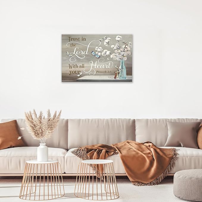 yerretin Christian Bible Verse Wall Art Religious Pictures Wall Decor Scripture Lord Canvas Cotton Painting Modern Decoration Artwork for Bathroom Living Room Bedroom Office Framed 16"x12"