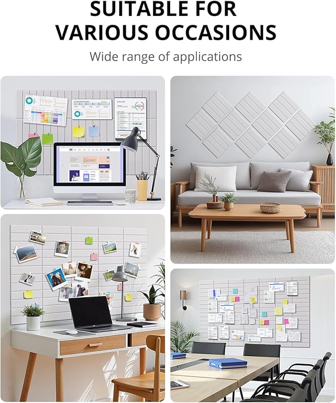Large Cork Board, 12 Pack 12"X12"X0.4" Felt Bulletin Board Tiles with Self Adhesive for Wall Home Office Decor, Pin Cork Boards-White