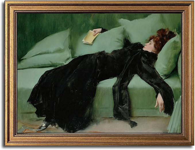 Gold Framed Wall Art Vintage Canvas Wall Art Decadent Young Woman After the Dance Artwork Prints Picture for Living Room Bedroom Farmhouse Bathroom Office Decor, 12x16