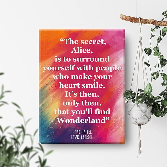 Inspirational Wall Art the Secret Quote Alice In Wonderland Watercolor Canvas Painting Prints for Home Wall Decor Framed Book Quote Artwork Gifts(12x15 Inch)