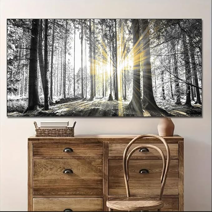 Yxbhhym-Large Canvas Wall Art Decor Black and White Wall Art Forest Artwork Landscape Picture Trees Poster Painting Nature Scenery Prints Living Room Decor Bedroom Home Office Decorations