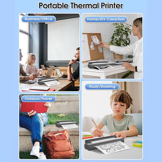 Portable Inkless Printer, Wireless Thermal Printer, Support 8.5x11in Letter 2 to 8.5in Width Thermal Paper, High Resolution, 160 Sheets per Charge for Office School Home (Black)