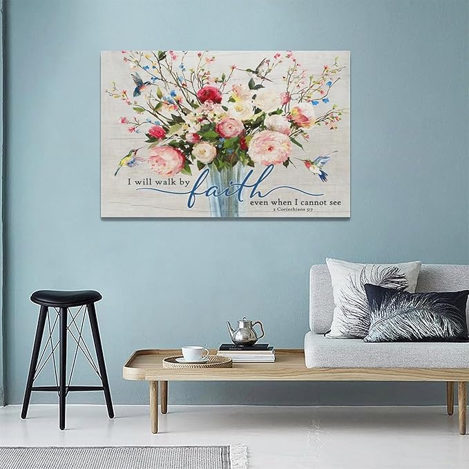 Christian Wall Art Bible Verses Pictures Wall Decor Rustic Floral Canvas Country Flower Print Painting Modern Home Artwork for Bathroom Bedroom Living Room Office Framed 24"x16"
