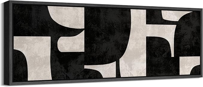 SIGNFORD Large Framed Canvas Black and Beige Geometric Abstract Mid-Century Illustrations Modern Art Calm Warm for Living Room, Bedroom, Office - 60"x20"