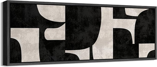 SIGNFORD Large Framed Canvas Black and Beige Geometric Abstract Mid-Century Illustrations Modern Art Calm Warm for Living Room, Bedroom, Office - 60"x20"