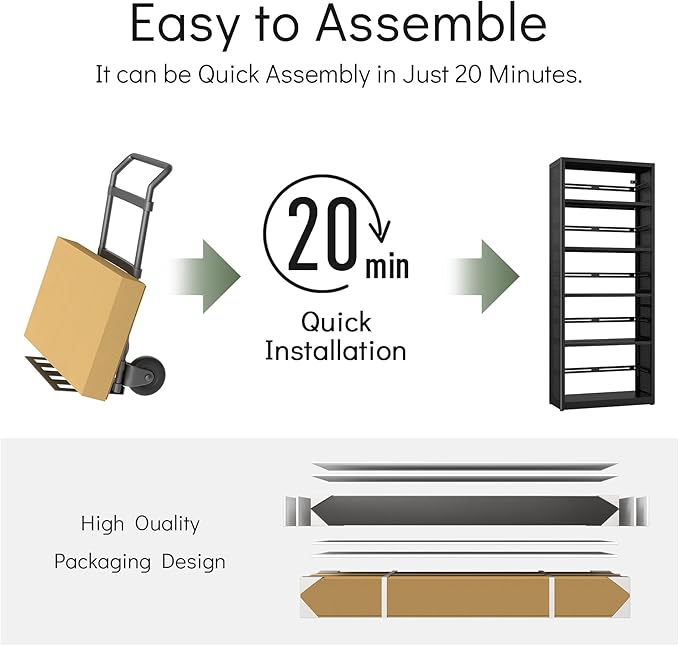[Heavy Duty] Metal 5 Tier Bookshelf, 68" Tall Bookcase with Adjustable Shelves, Open Storage Shelf, Floor Standing Bookshelves, Bookcases for Office, Living Room, Bedroom, Black, Assembly Required