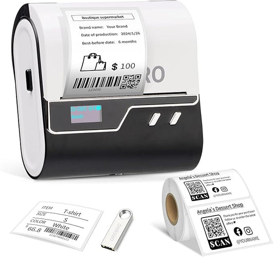 ORGBRO Z3 Label Maker Machine with Tape, 2-3 Inch Bluetooth Thermal Label Printer, Portable Sticker Printer for Small Business Office Home Organization Barcode Address, Compatible with Phones & PC