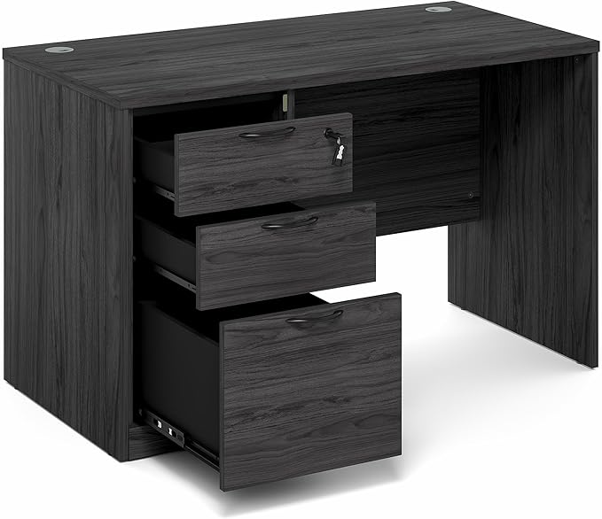 Furinno Roger 47 Inch Executive Desk with File Cabinet, Home Office Desk with 3-Drawer Fixed Pedestal Filing Cabinet, Desk Cord Grommet, for Home Office, Coastal Grey