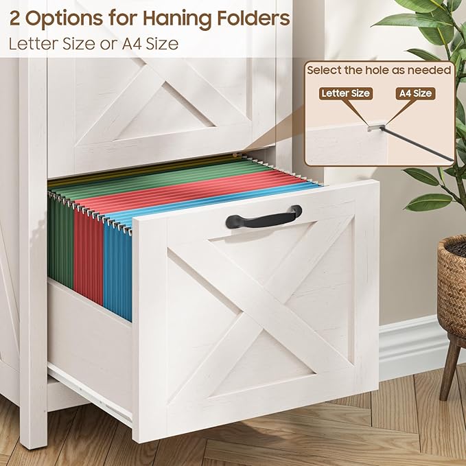 3 Drawer Tall File Cabinet, Farmhouse Vertical Filing Cabinet Fits Letter/A4 Size, Wood File Cabinets Printer Stand for Home Office, Living Room, White and Black