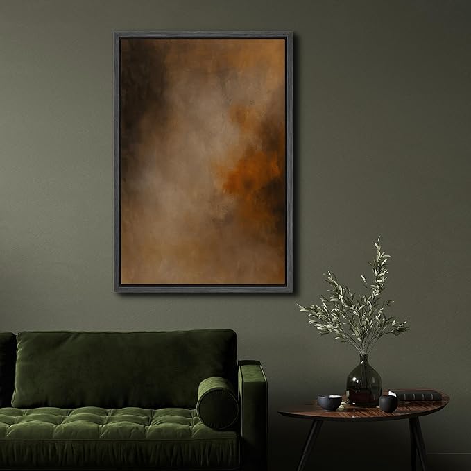 SIGNFORD Framed Canvas Print Wall Art Rustic Brown and Orange Abstract Modern Neutral Illustrations Modern Art Decorative Relax/Calm for Living Room, Bedroom, Office - 24"x36" Black