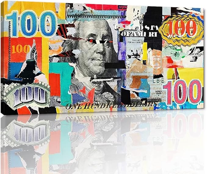 Yatsen Bridge Colorful Artwork for Home Walls Large Dollar Money Canvas Wall Picture Color Graffiti Money Art Print Gift Choice for Women Men Gallery-Wrapped Easy to Hang-48x24 inches