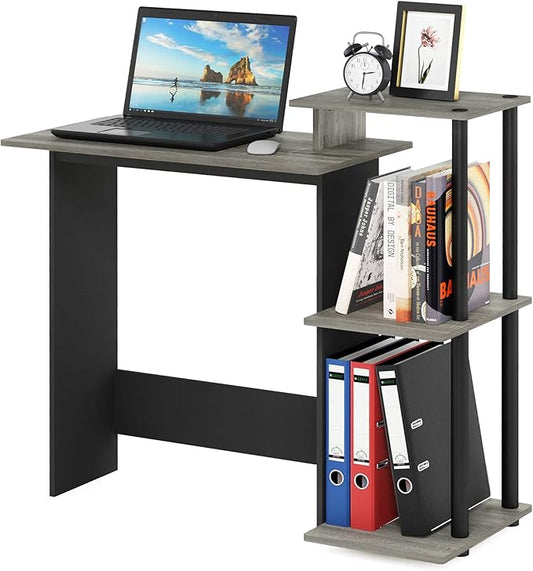 Furinno EFFICIENT Desk, 28.6" Wide Gaming Desk with 3 Open Side Shelves, Laptop Notebook Computer Desk, Office Desk for Home Office, Study Room, Dorm, Bedroom, French Oak/Black