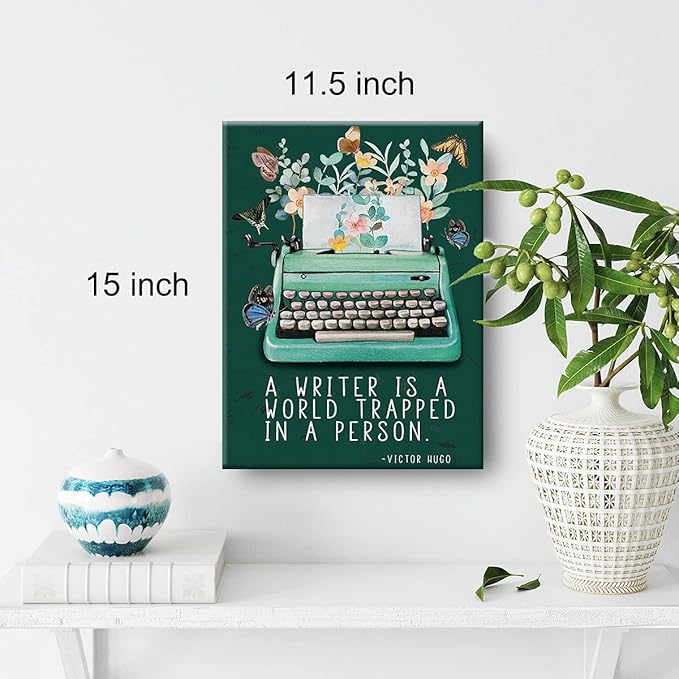 Writer Wall Art a Writer is a World Trapped in a Person Canvas Painting Prints for Home Wall Decor Framed Reading Books Artwork Gifts(12x15 Inch)