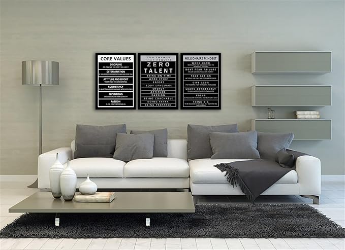 Inspirational Poster Ten Things That Require Zero Talent Motivational Wall Art 3 Pieces Core Values Canvas Prints Artwork for Living Room Modern Home Office Decor Painting Framed[60" W X 28" H]