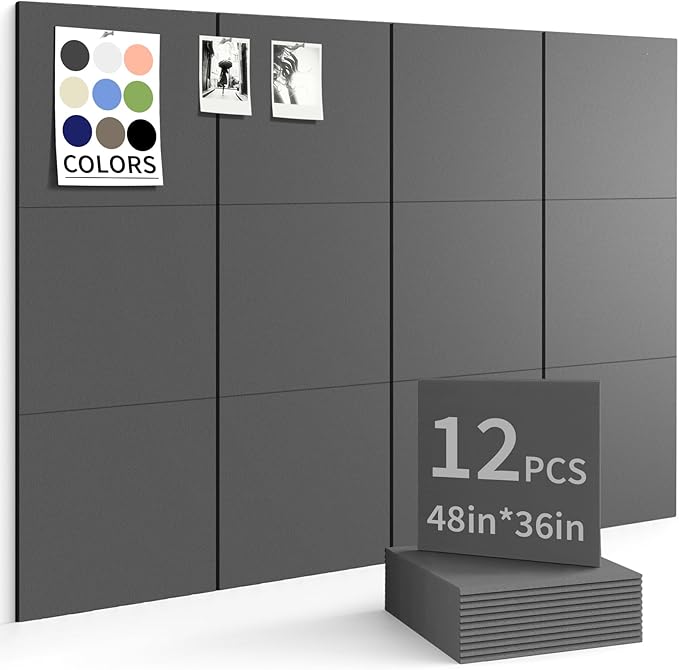Large Bulletin Board 48"x36" Cork Boards for Walls, 12 Pack Felt Wall Panels Photo Board, Cork Board for Office Home Pin Board