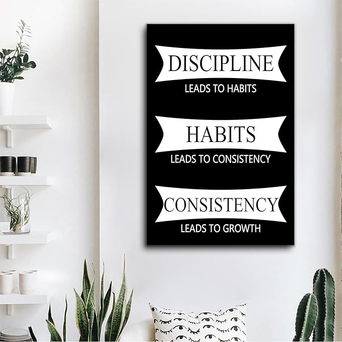 Discipline Habits Consistency Inspirational Canvas Wall Art for Office Motivational Picture Print Positive Sign Painting Poster Artwork for Living Room Workplace Wall Decor Ready to Hang [24''Wx36''H]