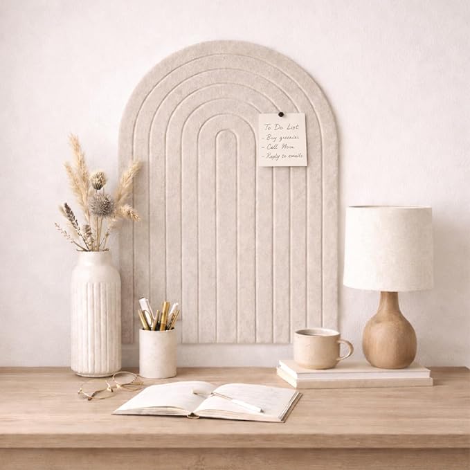 Orelle Rainbow Arch Felt Bulletin Board | Foldable Peel and Stick Felt Board for Wall | Aesthetic Arch Pin Boards for Walls, Office, Vision Board, Kids Art Display | 23 x 31”| Beige