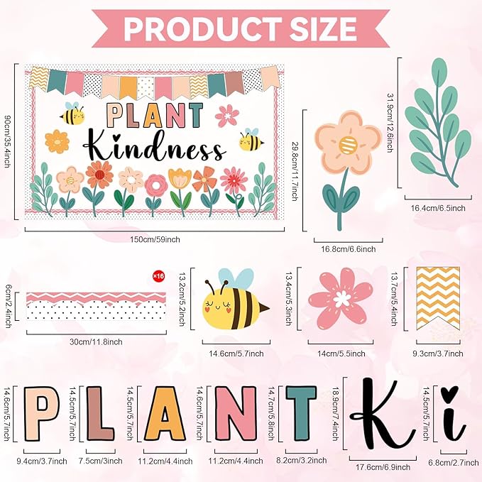 Spring Floral Bulletin Board Classroom Decorations Plant Kindness Cutouts Positive Inspirational Colorful Flower Bulletin Board for School Office Home Nursery Chalkboard Door Wall Decor