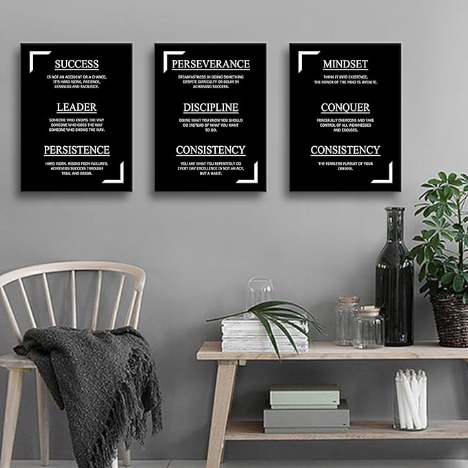 Consistency Perseverance Discipline Motivational Canvas Wall Art Inspirational Quotes Picture Painting Positive Print Poster for Office Gym Living Room Bedroom Wall Decor Ready to Hang [36''Wx16''H]