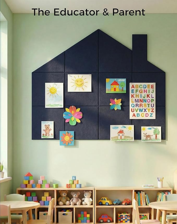 Aothia 12-Pack Felt Bulletin Board Tiles for Walls - 48x36 Modular Bulletin Board, Cork Board Alternative Pin Board for Office & Classroom, 70 Adhesive Tabs & 40 Push Pins Included (Navy Blue)