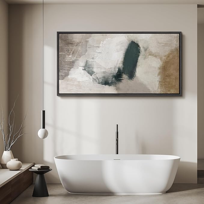 SIGNFORD Extra Large Framed Canvas Neutral Abstract Brushstroke Illustrations Modern Art Calm Warm for Living Room, Bedroom, Office - 60"x30"
