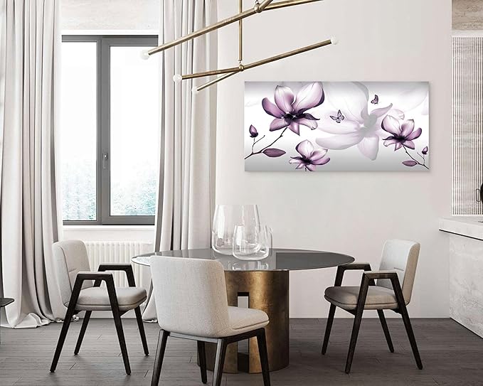 Muolunna BK06598 Purple Magnolia with Butterfly Flower Canvas Wall Art Picture 1 Panel 3D Wallpaper Modern Art Prints Painting for Bedroom Modern Office Wall Decor Artwork