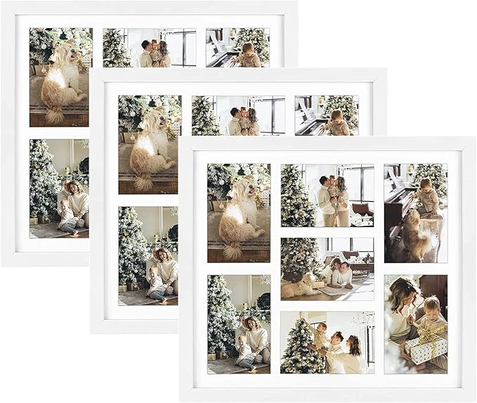 Golden State Art, 13.7x15.7 Matted White Wood 7-Opening for 4x6 Collage Picture Frame, 3 Pack