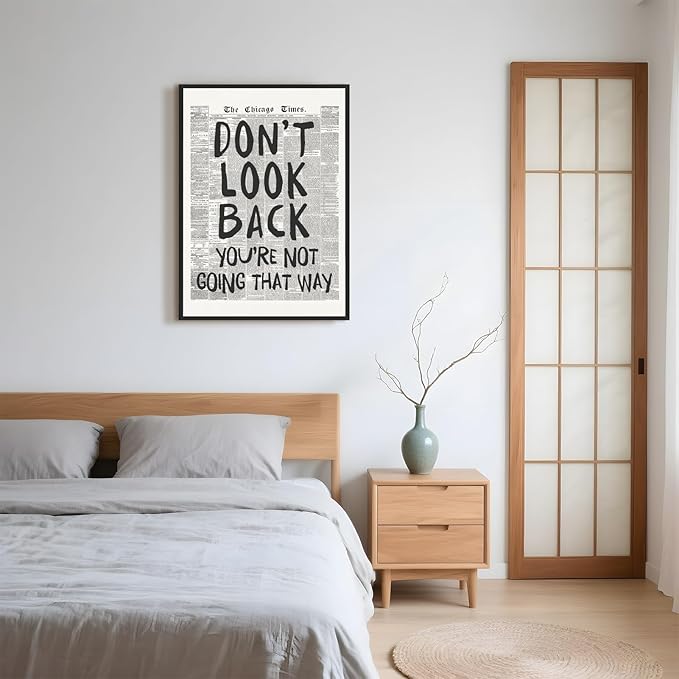 Framed Retro Newspaper Wall Art Trendy Black and White Poster Dont Look Back Inspirational Quote Posters Positive Motivational Affirmation Canvas Print Preppy Aesthetic Office Bedroom Decor 24x36inch