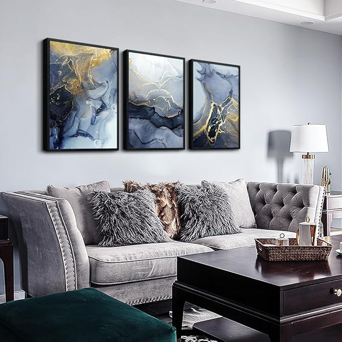 Black Framed Wall Art for Living Room Abstract Wall Decor for Bedroom Abstract Ink painting Wall Artworks Pictures for Office Decoration Large Size 3 Panels Home Decorations Posters Framed Art Prints
