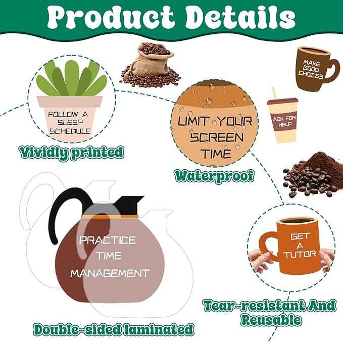 Coffee Bulletin Board Set Mental Health Classroom Bulletin Board Decorations Coffee Shop Motivational Cutouts Classroom Decorations for Back to School Office Home Chalkboard Decor Wall Door