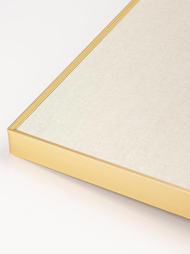 Bulletin Board 16 x 12 inches, Oatmeal White Pin Board, Golden Aluminum Framed Fabric Cork Board with 10 Push Pins