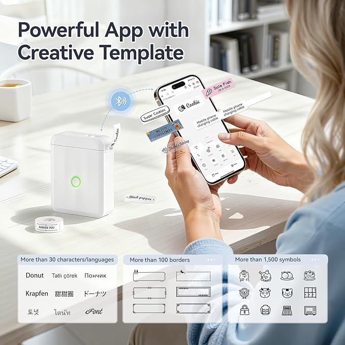 NIIMBOT D110 Upgraded Version Mini Label Maker Machine with 3 Tapes, Portable Bluetooth Thermal Printer, Sticker Labeler with Multiple Templates for Office Organization Home Kitchen School, White