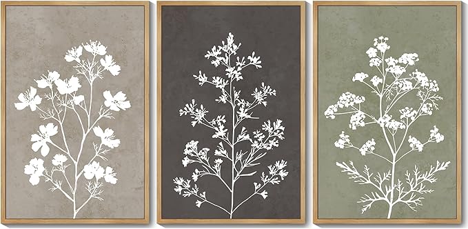 Drsoum Flower Framed Wall Art Vintage Floral Minimalist Wall Hanging Decor Farmhouse Colorful Botanical Prints Artwork for Bedroom Living Room Hallway 24x36in Natural Framed