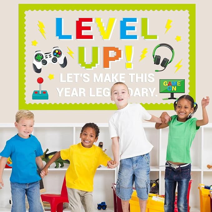 Video Game Theme Bulletin Board Set Level Up Classroom Decoration Video Game Growth Mindset Positive Come On Paper Cutouts for Back to School Home Nursery Chalkboard Wall Decor Party Supplies