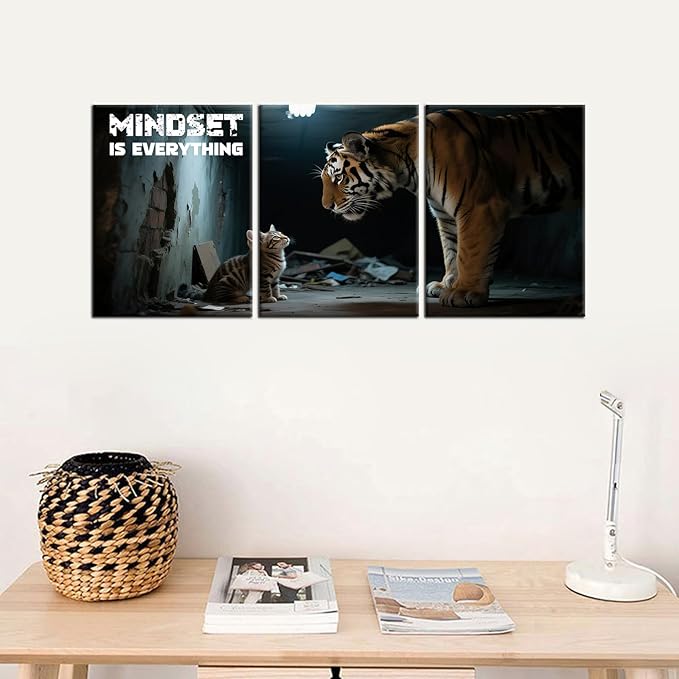 Motivational Canvas Wall Art Stay Mindset is Everything Print Poster Entrepreneur Quotes Picture Painting Wooden Framed Wall Decor for Bedroom Office Gym Artwork Ready to Hang [36''Wx16''H]