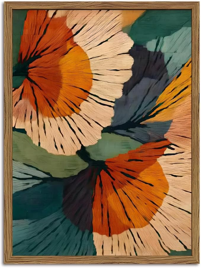 Framed Abstract Floral Wall Art, Boho Vintage Flower Pictures Wall Decor, Mid Century Modern Botanical Paintings Canvas Prints for Living Room Bedroom Office 12x16 inch
