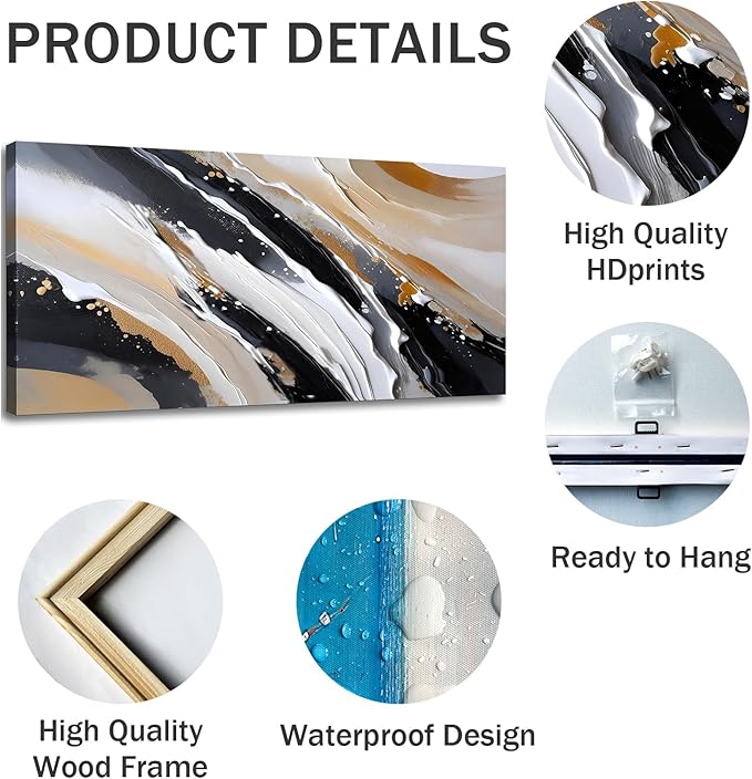 weiyiart Abstract Wall Art Wall Decor Brown and Black White Modern Canvas Wall Paintings Modern Artwork for Living Room Bedroom Bathroom Office Home Decor Can Be Hung Directly 20"x 40"