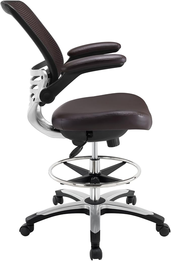 Modway EEI-211-BRN Edge Drafting Chair - Reception Desk Chair - Flip-Up Arm Drafting Chair in Brown
