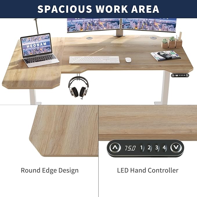 Ergonomic Electric Standing Desk 59 Inch, Height Adjustable Sit Stand Desk with Memory Keypad and Large Work Surface