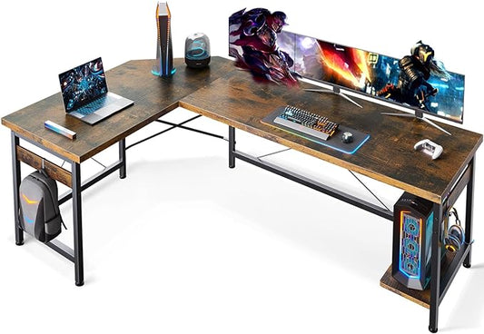 Coleshome 66" L Shaped Larger Gaming Desk, Corner Computer Desk, Sturdy Home Office Computer Table, Writing Workstation, Vintage
