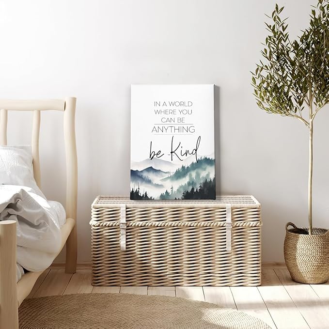 HIWX Be Kind Inspirational Wall Art Decor, Be Kind Sign Framed Canvas Wall Art Decor, Motivational Eucalyptus Positive Wall Art Decoration For Bathroom Bedroom 11x14(Be kind1)