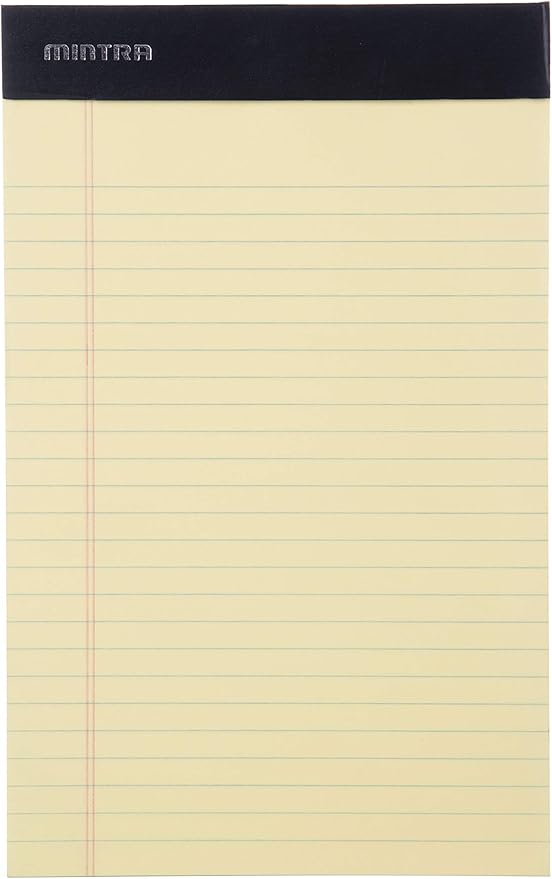 Mintra Office Canary Legal Pads - With Micro-perforated sheets, Smooth-lined paper, Ideal for Office Tasks, Assignments or Notes, Meetings, and Journaling, 6 pack Narrow Ruled, Basic Pad, 5"x8"