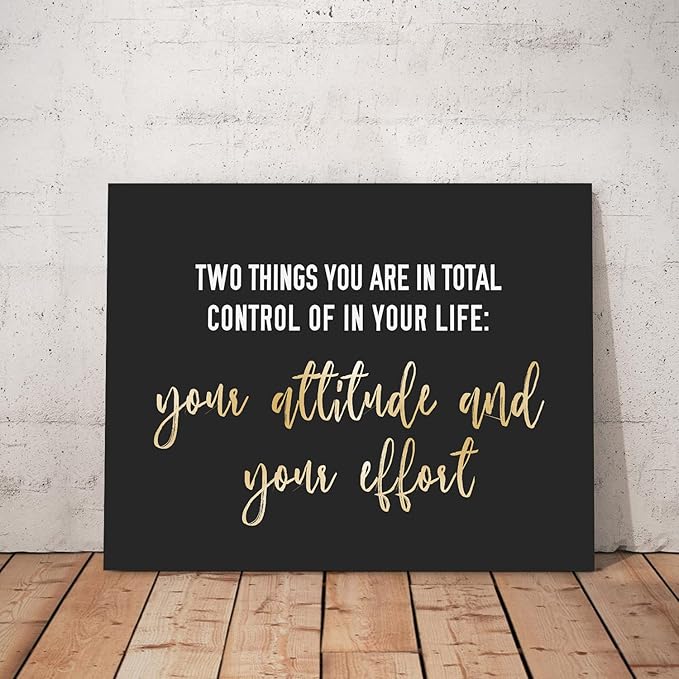 WOWGOOMO Entrepreneur Motivational Canvas Wall Art Inspirational Quotes Wall Art Control Your Attitude and Effert Canvas Print Framed for Home Office Workplace Classroom Bedroom Wall Decor 12"x16"