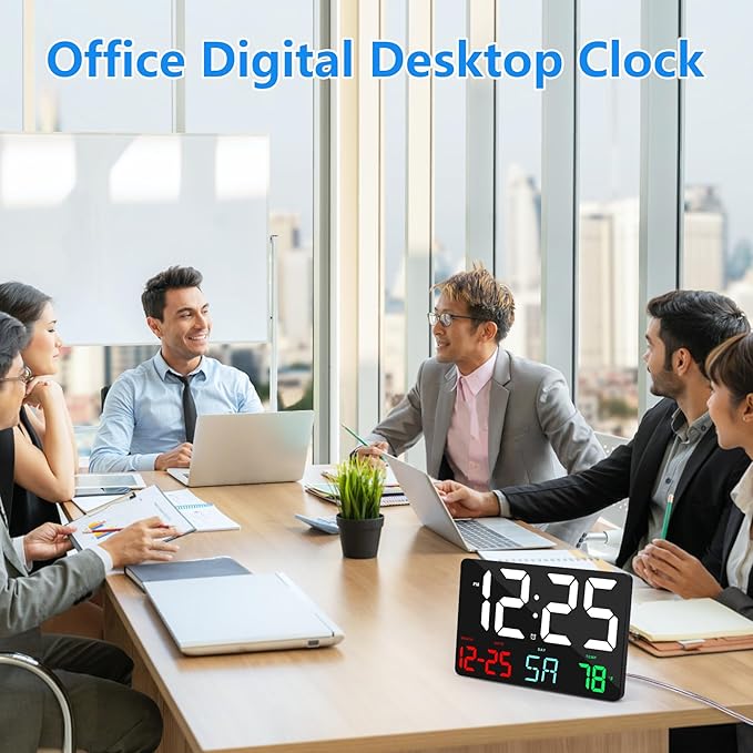 Amgico Digital Alarm Clock with Snooze, Temperature, Auto Dimming, 11.5" Large Display Calendar, Desk/Wall Clock for Bedroom, Living Room, Office, Home, Classroom, Kids, Elderly - Colorful